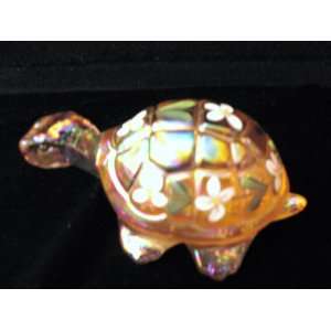  Fenton 4 Pink Carnival Glass Handpainted Turtle 