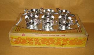 VINTAGE RUSSIAN COFFEE SET OF 6 CUP HOLDERS w/ TRAY BOX  