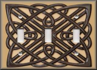Triple Switch Plate Cover   Faux Wood Celtic Knot  