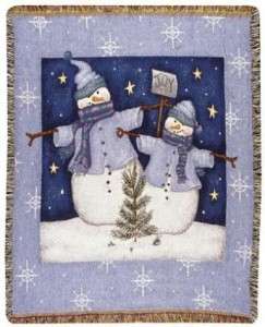 Throw Blanket Blue Snowman Snowmen Christmas Holiday Woven Jacquard 