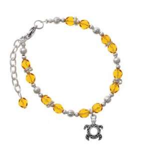  Small Open Turtle Yellow Czech Glass Beaded Charm Bracelet 