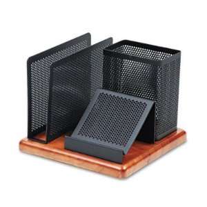  Desk Organizer   Metal/Wood, 5 7/8 x 5 7/8 x 4 1/2, Black/Cherry 