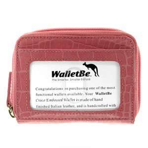Womens Clutch Purse Leather Wallet Croc Italian Pink