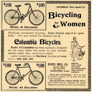1895 Ad Women Bicycles Columbia Models Pope Hartford   Original Print 
