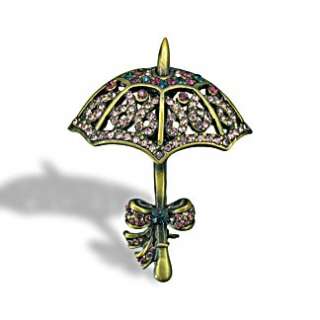 Austrian Crystal Antique Design Umbrella Pin Brooch  
