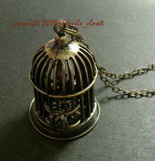 Vintage Inspired BIRD in CAGE Antiqued Charm Necklace  