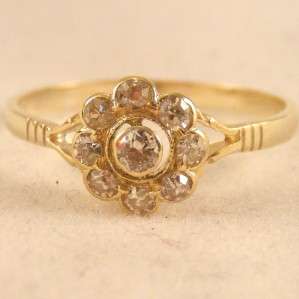 FINE VICTORIAN DIAMOND DAISY CLUSTER RING 18ct size M  