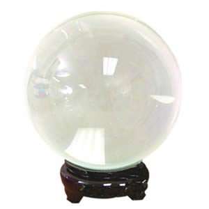  Pure Quartz Crystal Ball with Wood Stand   Clear 8 Cm 