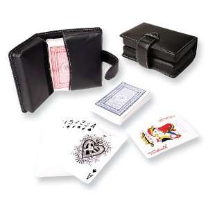  Two Sets of Playing Cards in Folding Leather Case Jewelry