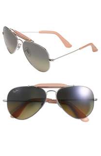 Ray Ban Leather Trim Aviator Sunglasses  