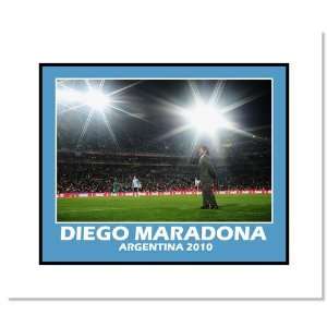 Diego Maradona (Argentina) 2010 at World Cup Sidelines Double Matted 