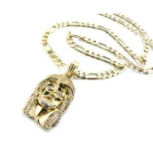  Jay Z Iced Out Jesus Pendant w/ 24 Figaro Chain Small 