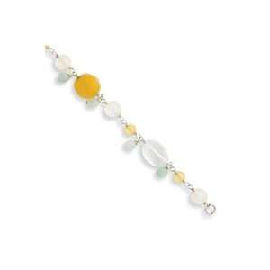  Sterling Silver Yellow Jade/ite/Citrine/CZ Bracelet 