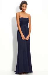 JS Boutique Strapless Stretch Satin Gown with Back Bow $158.00