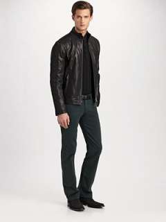 Armani Collezioni   Knit Trim Leather Jacket    