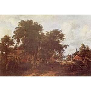  Entrance to a Village by Meindert Hobbema. Size 26.50 X 18 