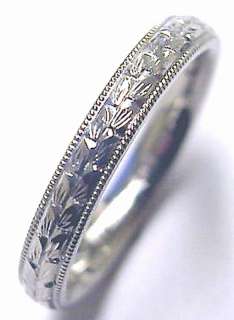   ENGRAVED 3MM WIDE SOLID 95% PLATINUM WEDDING BAND RING COMFORT FIT