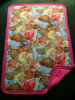 CRIB QUILT/CRIB SHEET PINK TEDDY BEAR MONTAGE  