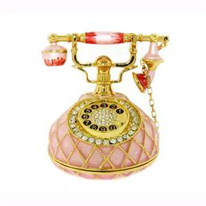 Pink Telephone Jewelry Box / Keepsake Gift / Crystal  