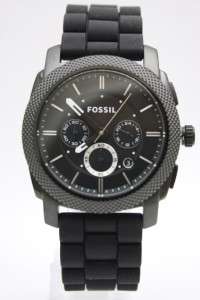 New Fossil Men Chrono Machine Black Silicone Band Watch Date 45mm 