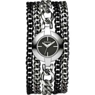 FOSSIL SILVER MULTI COLOR CHAIN BLACK DIAL WOMENS BRACELET WATCH 