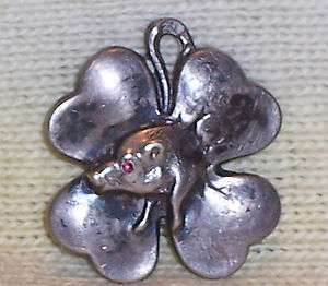   Sterling Jeweled GOOD LUCK CHINESE PIG in 4 LEAF CLOVER Charm  