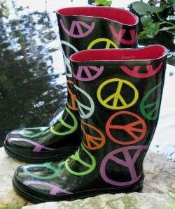 Womens 1,4,3.Girl Brand Peace Sign Rain Boots Size 9  
