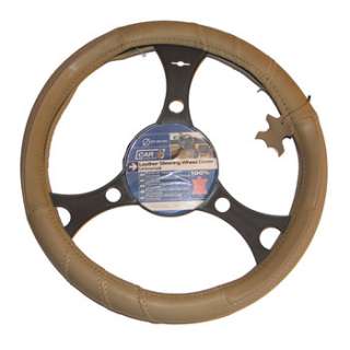 XTRA LUXE BEIGE LEATHER STEERING WHEEL COVER 37 39cm  