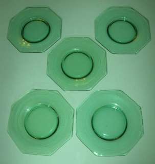 ELEGANT CAMBRIDGE GLASS 5 GREEN SALAD PLATES 8 SIDES  