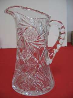 American Brilliant Cut Glass 9 Water Pitcher   Pinwheel Design   ABP 