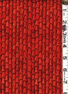 Fabric Miller GNOMES ROOF TILES MEXICAN SPANISH architecture RED 