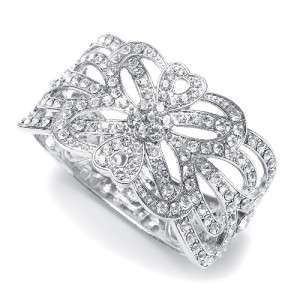 Mariell Crystal Gold or Silver Wedding Cuff Bracelet  