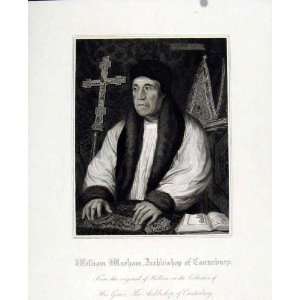  William Warham Archbishop Canterbury Old Print Portrait 