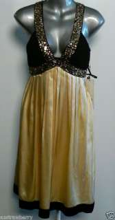 SUE WONG NOCTURNE SILK GOLD BLACK JEWELED DRESS S 6 NWT  