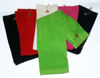 Golf Hand Towel Trifold Grommet w/Hook Mulitple Colors  
