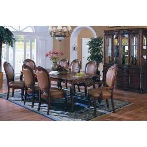   Leather & Wood D Formal Dining Room Table & Chair Set