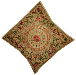   RAJASTHAN EMBROIDERY MIRRORS ACCENT FLOOR THROW CUSHION PILLOW COVER