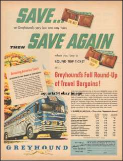 1950 Greyhound Bus Busline Travel Fares Print Vintage Advertisement AD 