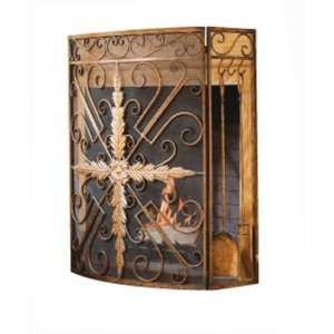  Fireplace Screen   Tri Panel Scroll and Leaf Design with 