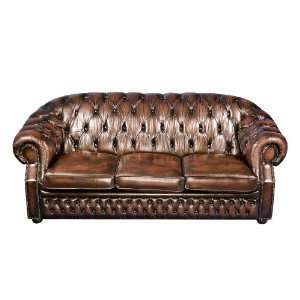  English Brown Leather Chesterfield Sofa