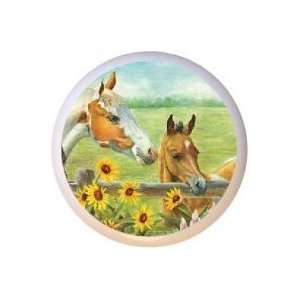   Sunflowers Horse Horses Equestrian Drawer Pull Knob