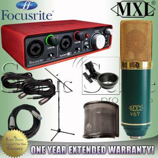 Focusrite Scarlett 2i2 USB Audio Recording Interface MXL V67G Extended 