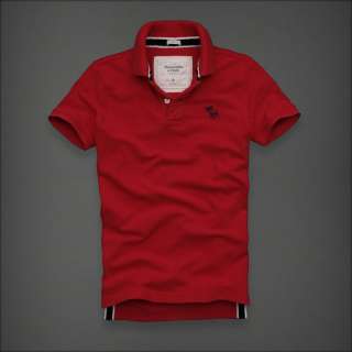 Abercrombie & Fitch AF Wolf Pond Classic Mens Pique Polo Shirt Red 