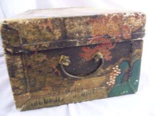 Antique Chinese PAINTED Pigskin Chest Box Trunk Padlock  