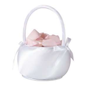  Satin Flower Girl Basket  Shiny White 