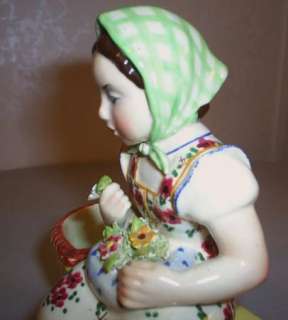   italian art pottery majolica girl with basket flowers figurine by
