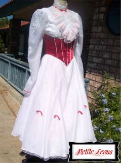 Jolly Holiday Mary Poppins custom made costume with Red Satin Corset