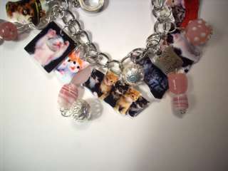 Cat Charm Bracelet kitty,fashion jewelry,art,kitsch,vtg  