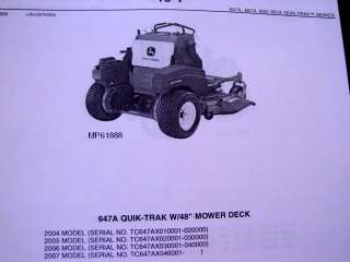 JOHN DEERE 647A 657A 667A QUIK TRAK MOWER PARTS MANUAL  