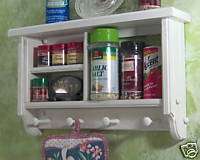 White spice rack ,plate,shaker peg,wall shelf,wood  